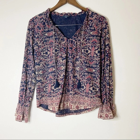 Boho Floral Blouse Ethereal Chic Top Whimsigoth Sleeve Blouse Tie Neck XS - Picture 8 of 8